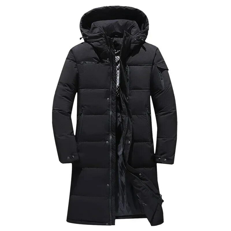 Зимняя мужская куртка с капюшоном, толстая теплая водонепроницаемая Повседневная парка средней длины, пальто, мужская куртка с капюшоном на белом утином пуху 5XL