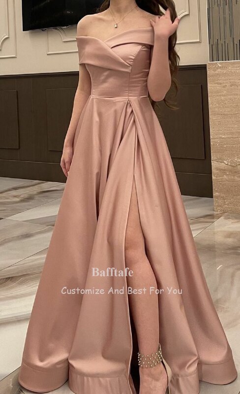 Bafftafe A Line Satin Prom Dresses Cap Sleeves Wedding Bridesmaid Dress Slit Side Evening Party Gonws Women Formal Outfits
