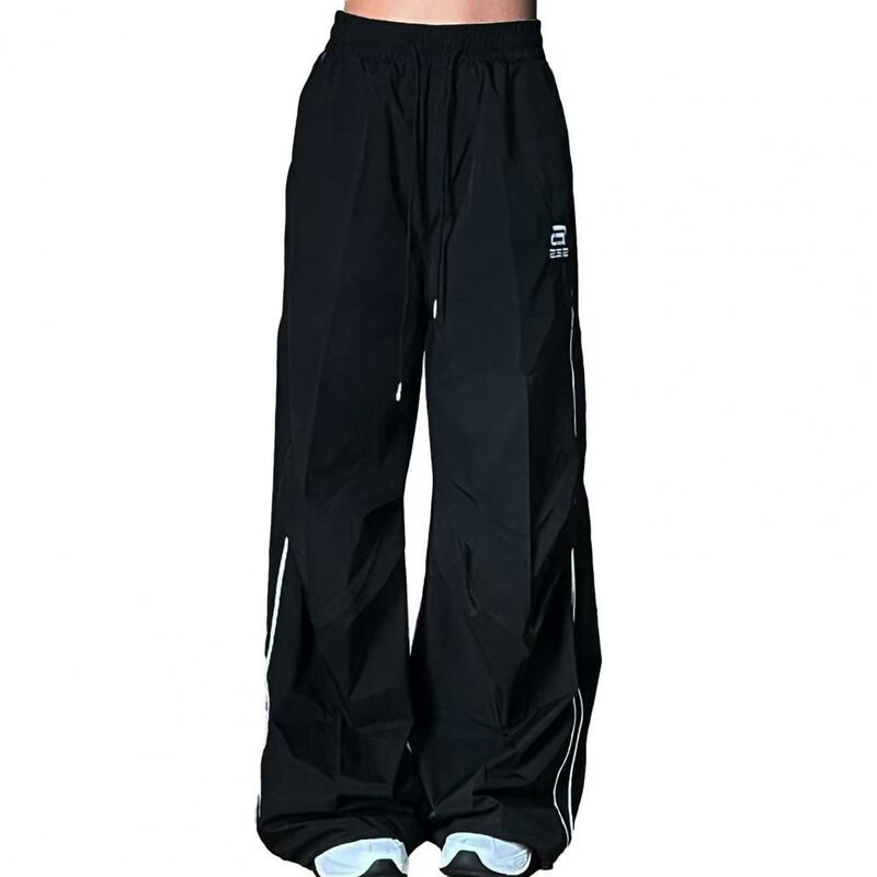 Однотонные спортивные брюки, винтажные свободные спортивные брюки унисекс с эластичным поясом и карманами, мягкие дышащие спортивные брюки для быстрой сушки