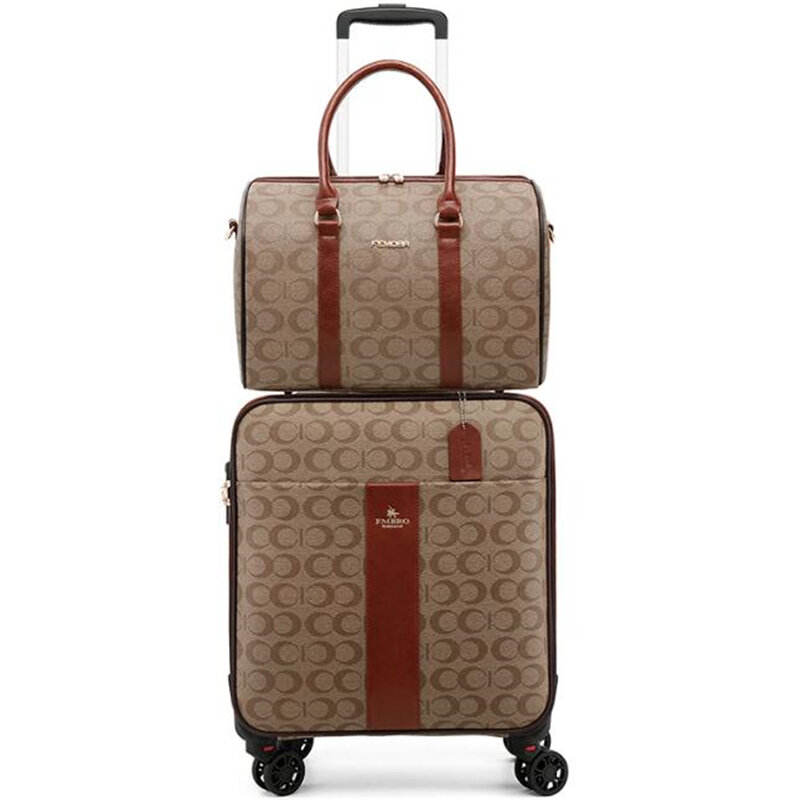 Pvc leather trolley luggage sets with handbag fashion rolling suitcase popular trolley luggage travel bag carry-ons