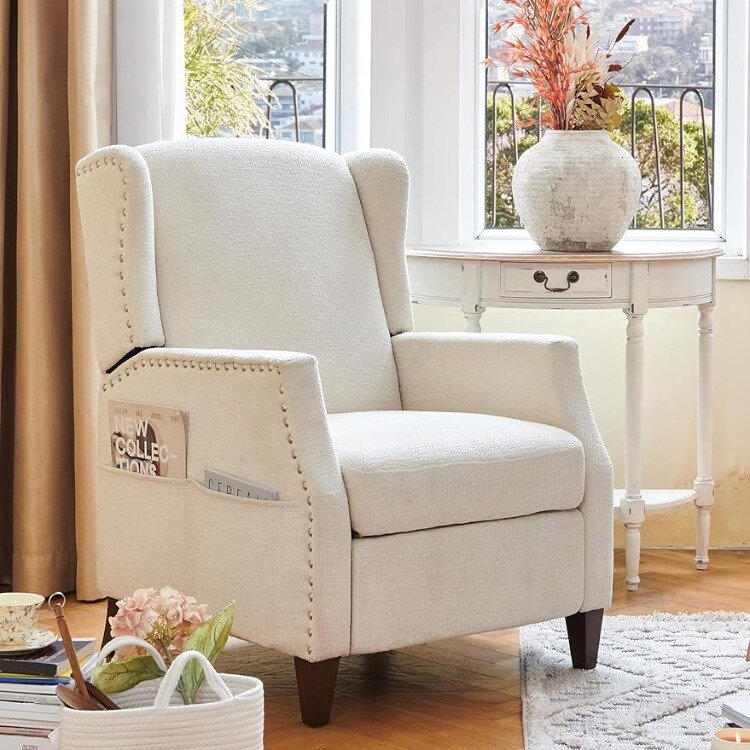 COLAMY fotel fotel z oparciem z torba do przechowywania, tapicerowanym fotelem do salonu, pojedynczym rozkładanym fotelem