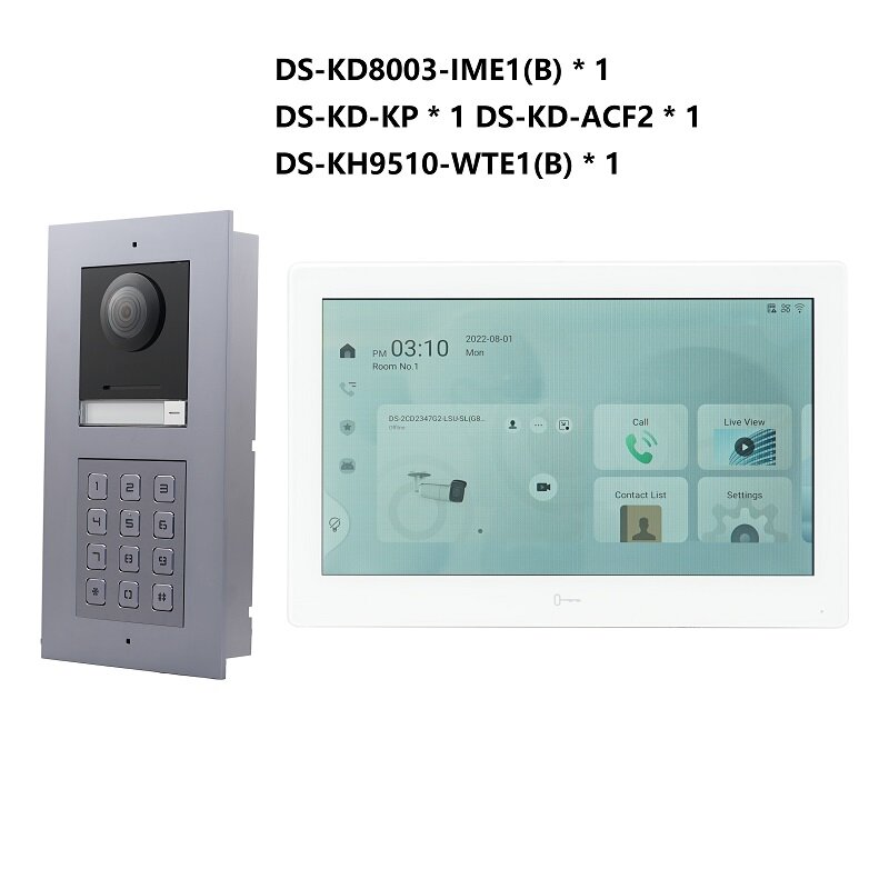 KIT videocitofono POE 802.3af multilingue HIK, include DS-KD8003-IME1(B) e DS-KH9510-WTE1(B) e Switch PoE