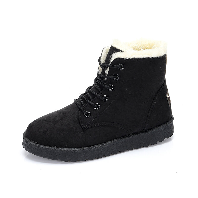 Women Snow Boots Fur Loafers Walking Shoes Outdoor Plush Little Light Winter Warm Flats Breathable Sneakers Black Size 36-42