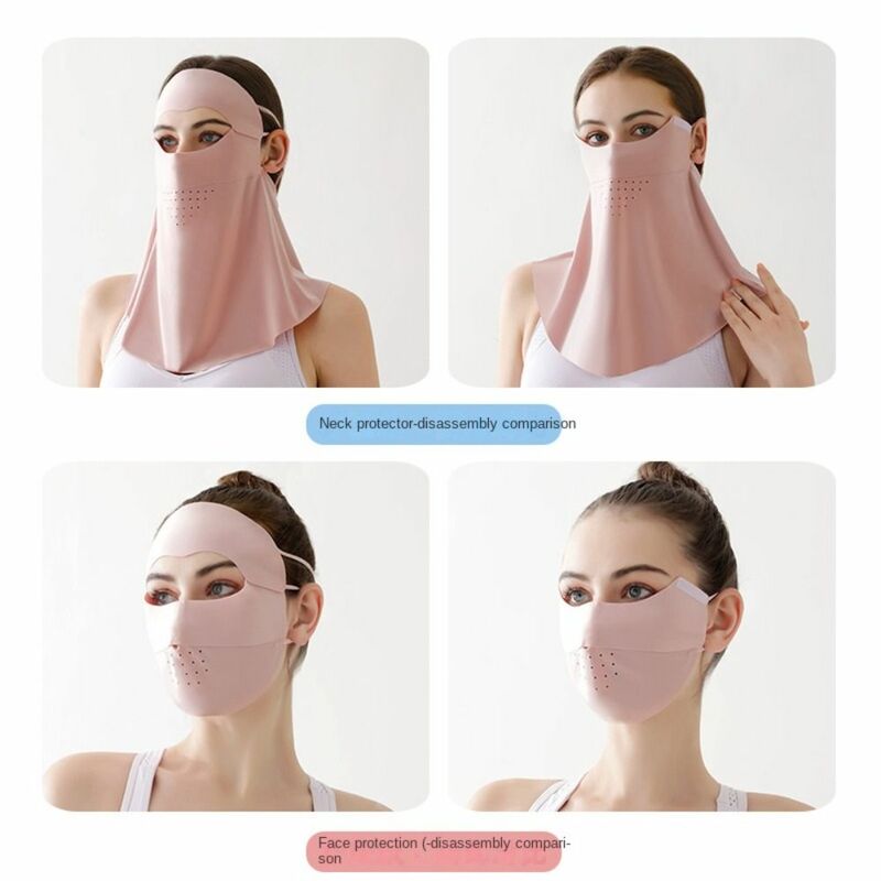 Masker Ice Silk olahraga luar ruangan, masker pelindung terik matahari dapat bernafas tanpa kelim dapat dilepas perlindungan UV