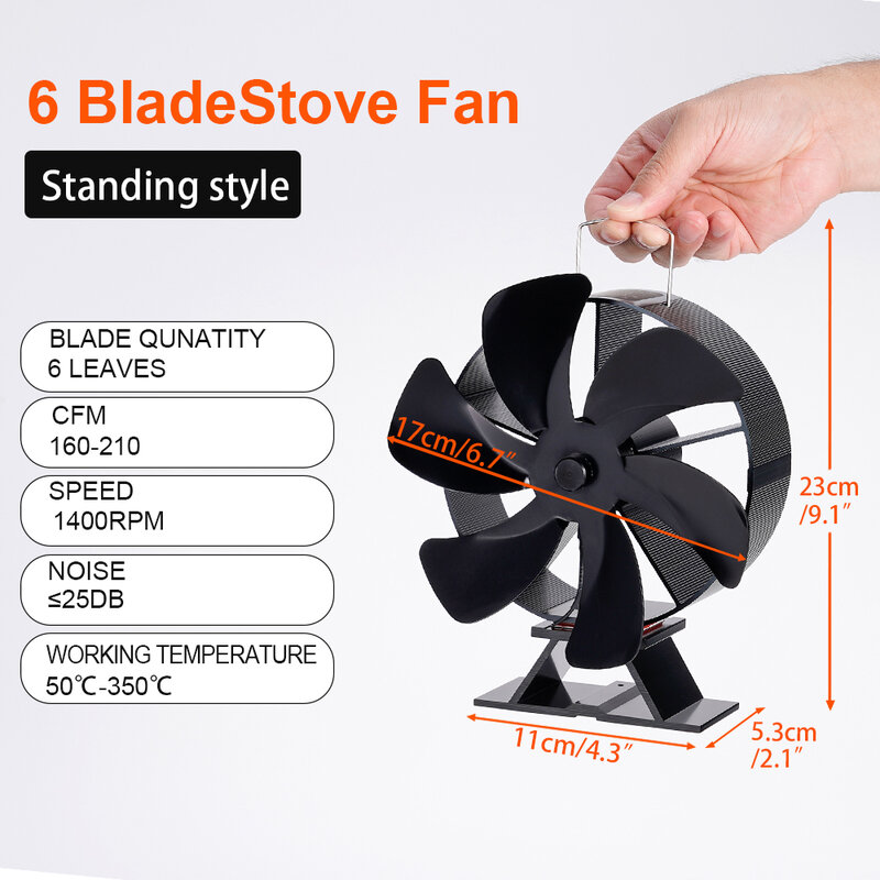 열 구동 스토브 선풍기 벽난로 선풍기 통나무 우드 버너, 친환경 조용한 벽난로 선풍기, 효율적인 열 분배, 6 블레이드