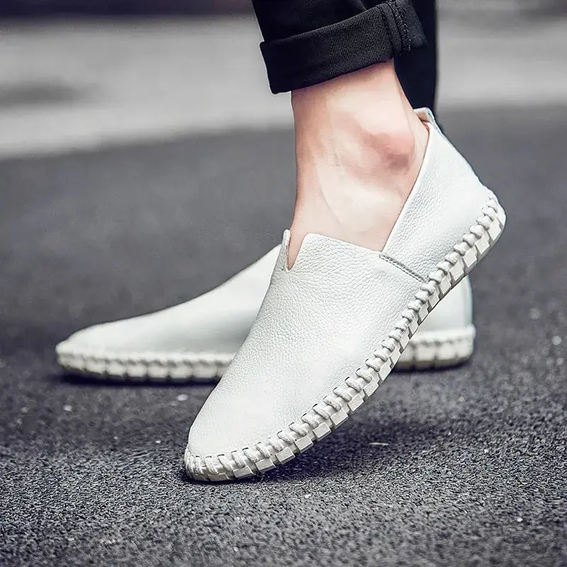 Men Loafers  Leather Shoes  Casual  Moccasins Breathable Men Driving Flats Plus  Thin Soles Leather Shoes  off white shoes