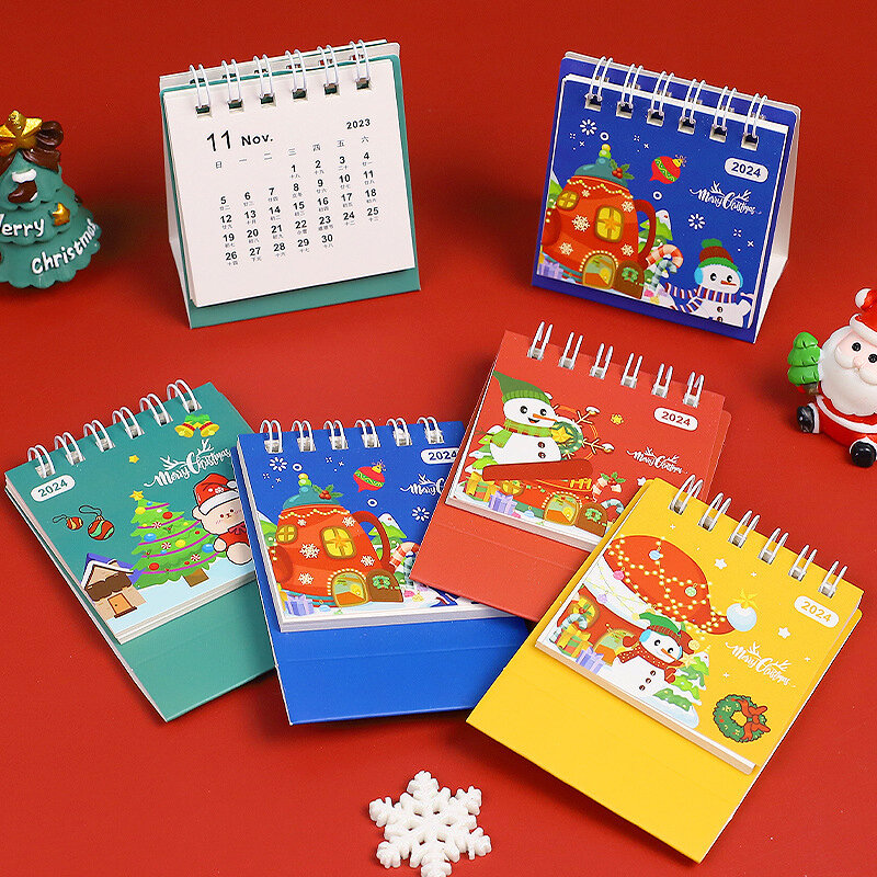 Calendario de mesa de Navidad, minicalendario de dibujos animados, decoración de escritorio, regalo de Navidad, 2024