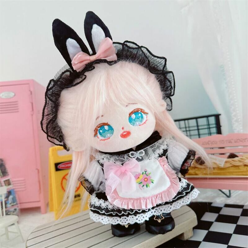 Handmade Kpop Plush Doll Clothes, Cosplay Outfit, Headband, Avental, Maid Dress, Acessórios do bebê, Terno Cos, 1 conjunto, 10 cm, 20cm