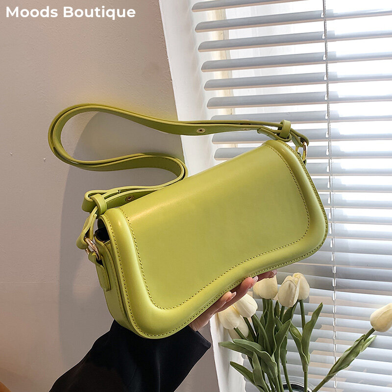 MOODS Flap Crossbody Bags For Women Pure Color PU Leather Armpit Shoulder Bag 2023 Latest Fashion Small Saddle Handbags Female