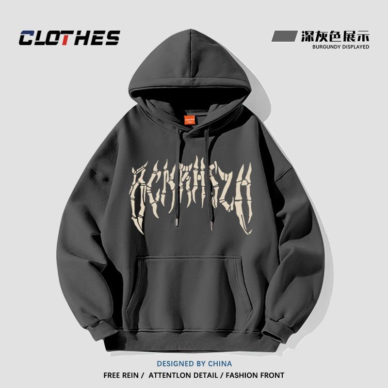 American Hiphop Hoodies Women Oversized Loose Skull Print High Quality Cotton Liner High Street Sweatshirts Women Goth Clothes
