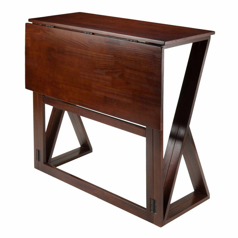 Wood Drop Leaf High Bar Table for Bistro Pub Kitchen Tall Dining Cocktail Table Walnut Finish