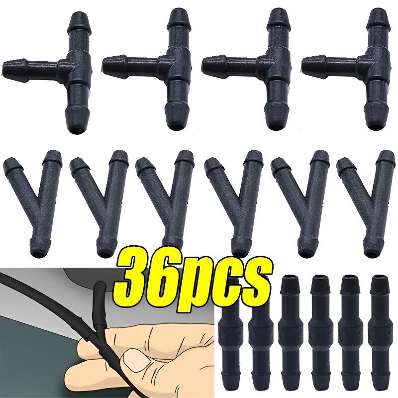 18/36PCS Windscreen Washer Joiner Pipe Connector T Piece Straight 3 Way Y Piece Air Fuel Water Petrol Wiper Washer Nozzle Hose