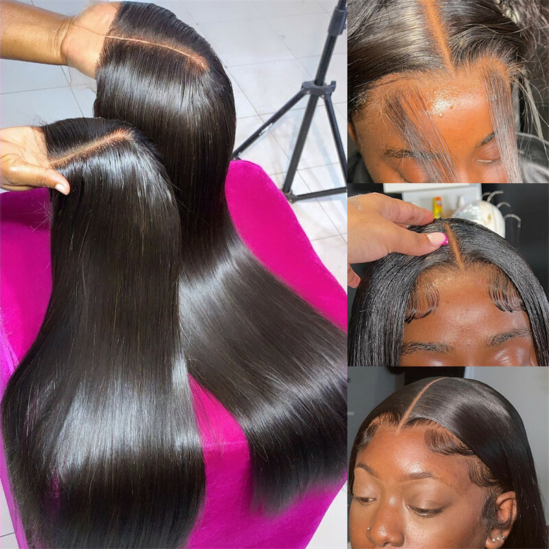 باروكة أمامية مستقيمة للنساء ، شعر بشري برازيلي ، لون طبيعي ، دانتيل عالي الدقة ، بدون لاصق ، 30 بوصة ، 13 × 4