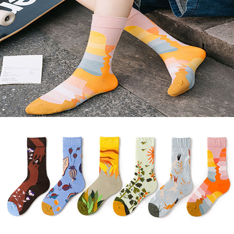 Новые Простые Модные хлопковые носки, оригинальные мужские и женские носки-трубы, цветные необычные модные носки