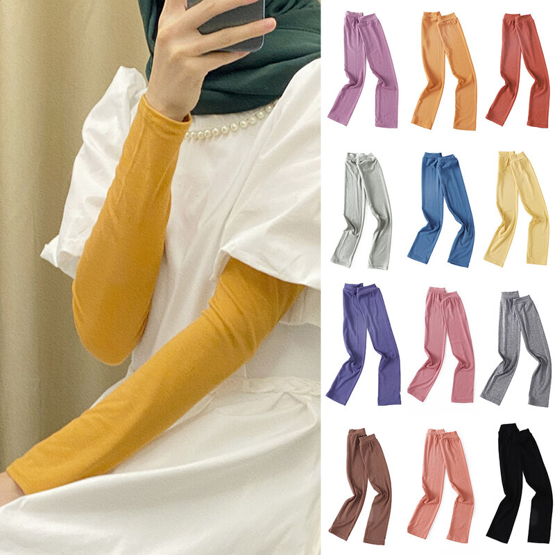 Rmadan Abayas naramiennik damski muzułmański hidżab rękawach rozciągliwy modalny Islam Abaya ocieplacze na ręce jednolity kolor rękawy naramienne muzułmański ubrać