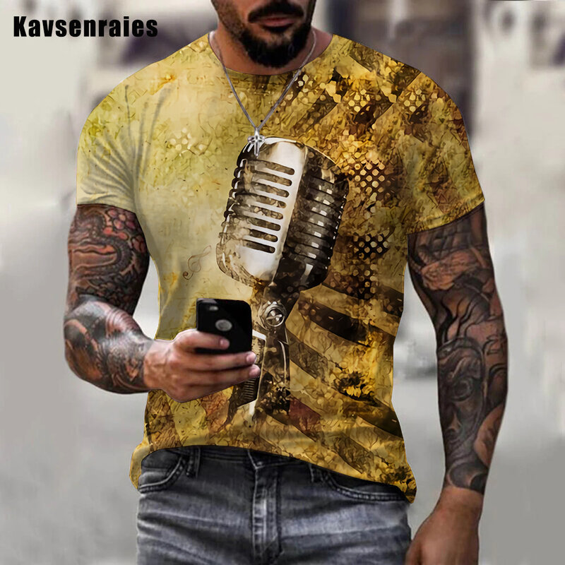 T-Shirt manches courtes col rond, estival et tendance, avec Microphone imprimé en 3D, 2022, 2022