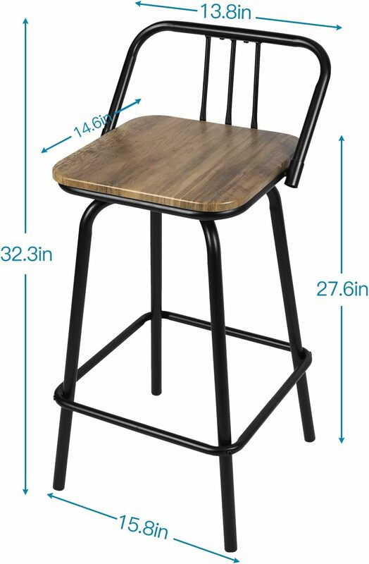 Homaterial Set of 2 Bar Stools Swivel Counter Stools Industrial Counter Height Stools for Kitchen Island Dining Room