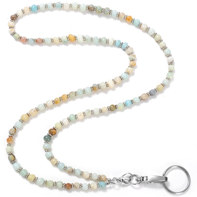 Beaded Lanyard For ID Badges And Keys, Cute Teacher Lanyard, Natural Stone Lanyard For Women Easy To Use