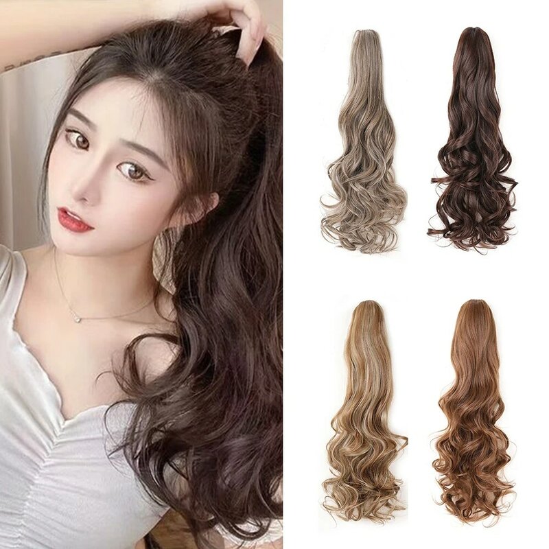 Claw Clip in Ponytail Extension  Long Curly Wavy Pony Tail 18 Inch Natural Soft Synthetic Hairpiece for Women Daily Use
