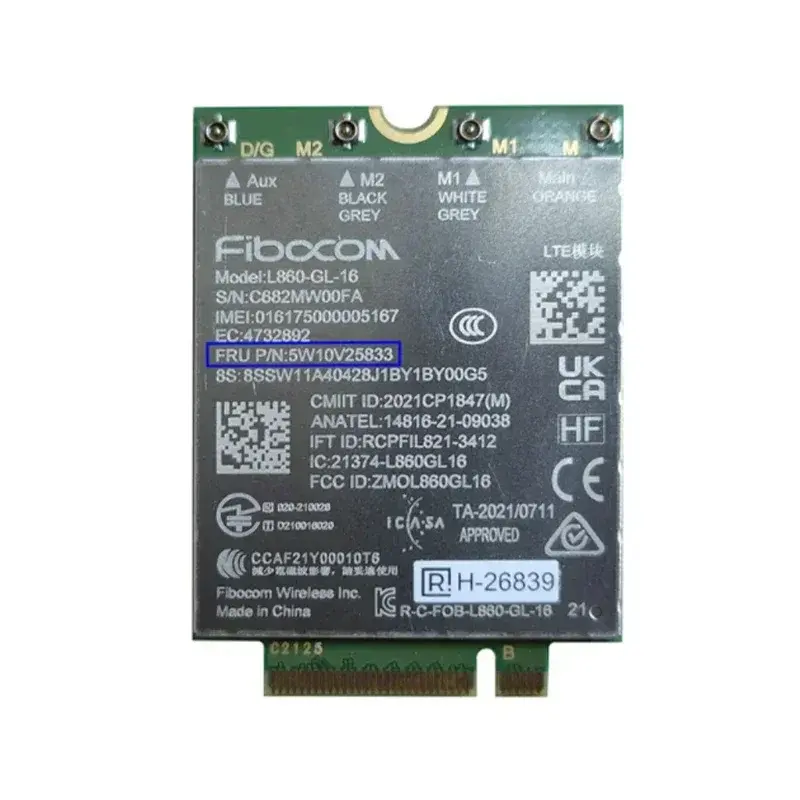 Fibocom-L860-GL-16 5W10V25833 Módulo Cat16 para Thinkpad, X1 Carbono 10, X1 Yoga 7 ° P16 X1 Nano T14 T16 X13 P14 Gen Laptop, Novo