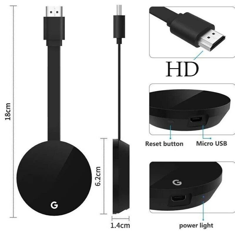 Câble miroir Wi-Fi sans fil vers TV, adaptateur compatible HDMI, dongle d'affichage 2.4 p, iPhone, Samsung, Gogfordden, Dnomecast, 1080g, 4K