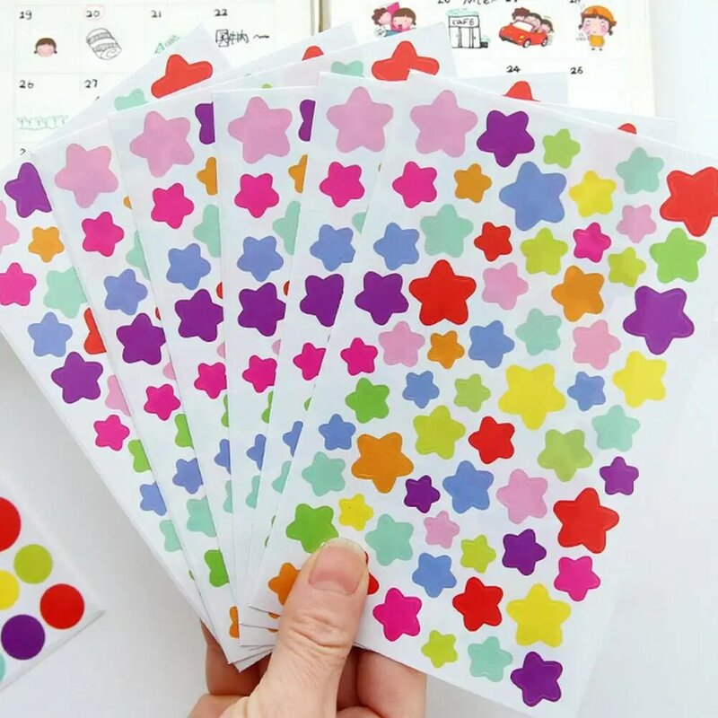 6 fogli adesivo fai da te personalizzato ornamentale Color arcobaleno fiore stella amore cuore forma rotonda Scrapbooking Sticker per manuale