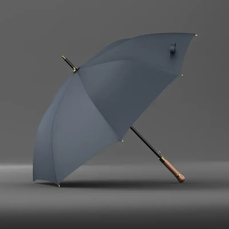 OLYCAT-Paraguas con mango de madera para hombre, sombrilla resistente a la lluvia, al sol y al viento, color negro, grande y largo, ideal para regalo, novedad