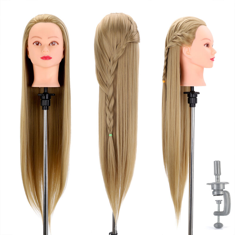 NEVERLAND-Cabeça de manequim com cabelo, bonecas sintéticas, cabeleireiro, penteados de cabeça de treino, 75cm