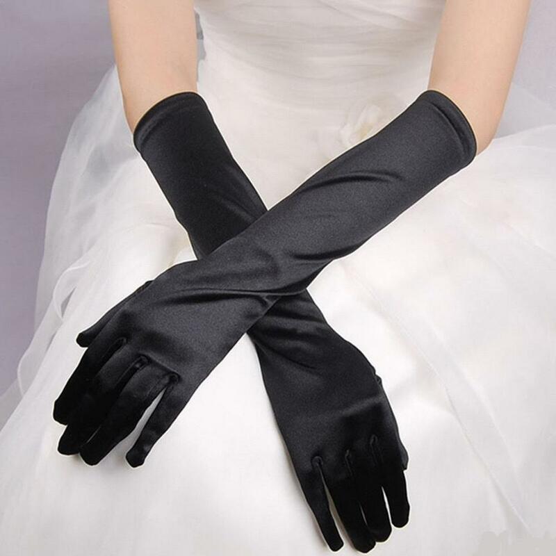 1 paio di guanti lunghi ad alta elasticità amichevole per la pelle resistente allo sbiadimento decorativo in seta di latte donna Dance Party Bar guanti lunghi Cosplay