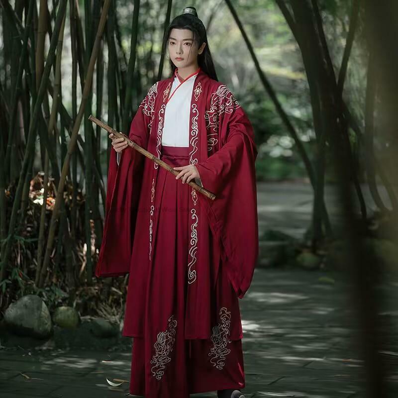 Chiński starożytny kostium tradycyjny męski garnitur Hanfu z dynastii Weijin Hanfu zestaw Vintage strój szermierza Cosplay ubrania Hanfu
