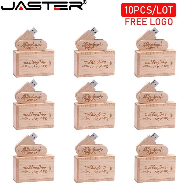 JAETER-memoria USB 2,0 de alta velocidad, unidad Flash de sable giratorio de madera de 128GB, para fotografía, regalo de boda, 10 unidades por lote