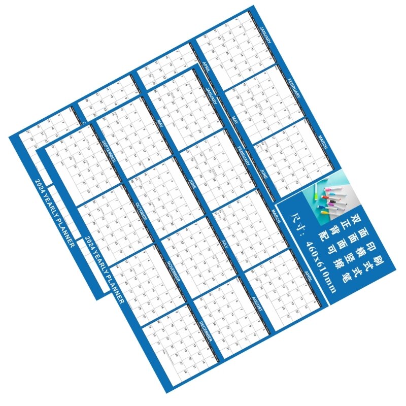 2024 Erasable Wall Calendar Double-Sided 12 Month Annual Yearly Wall Planner Dropship