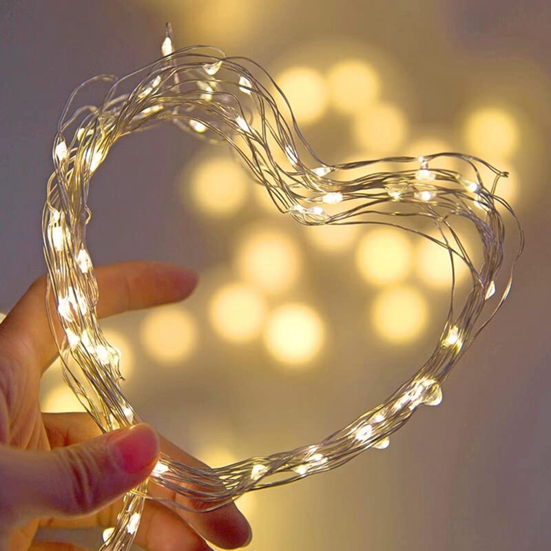LED-Knopf Lichterkette Kupferdraht Lichterkette Silberdraht Fee warm weiße Girlande nach Hause Weihnachten Hochzeit Lichterketten