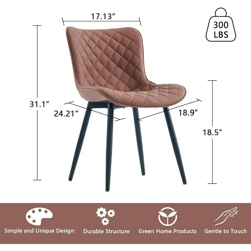 Ensemble de 2 chaises de salle à manger en cuir PU avec dossier en métal, chaise queen d'invité, marron café, mid-Century Modern, Diamond solutions.com