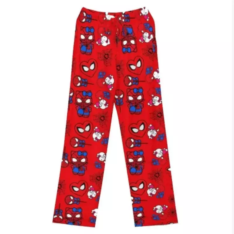 Miniso-Calça de pijama de algodão Hello Kitty para homens e mulheres, pijama do homem-aranha, calças soltas, primavera, verão