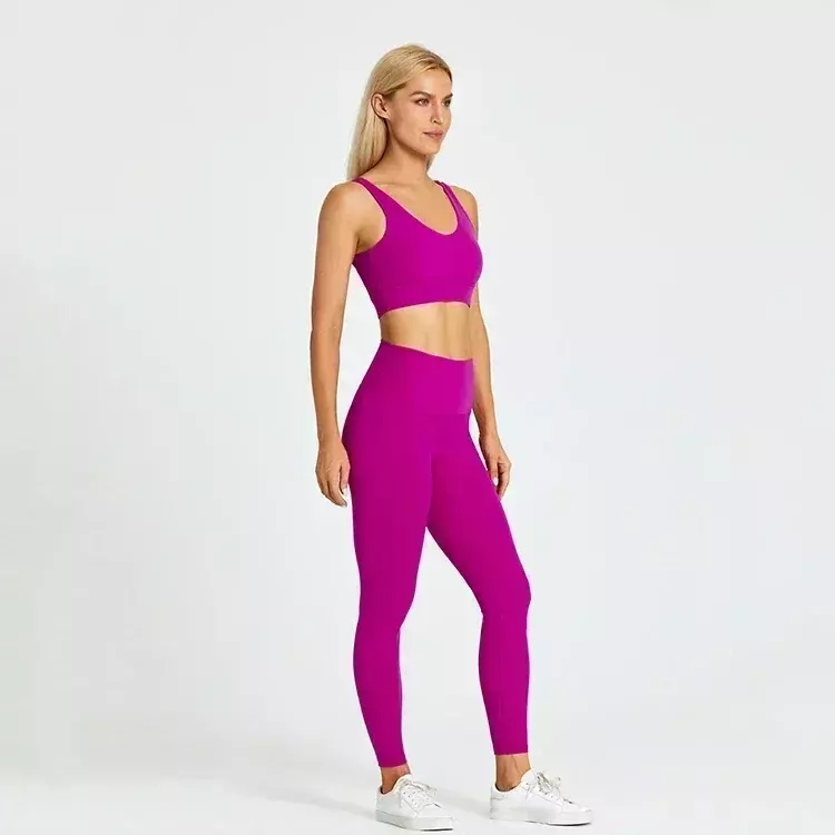 Limão-Conjunto de ioga de 2 peças para mulheres, ginástica, leggings de cintura alta, sutiã esportivo acolchoado, roupas de treino