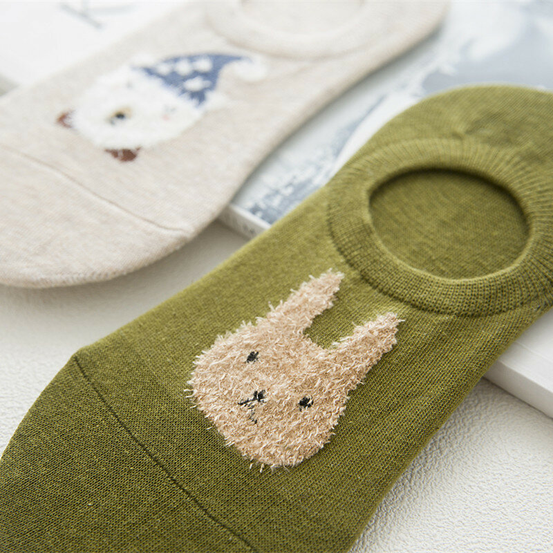 Invisible Socks Women's Plush Cartoon Pattern New Spring/Summer Thin Japanese Sweet Boat Socks