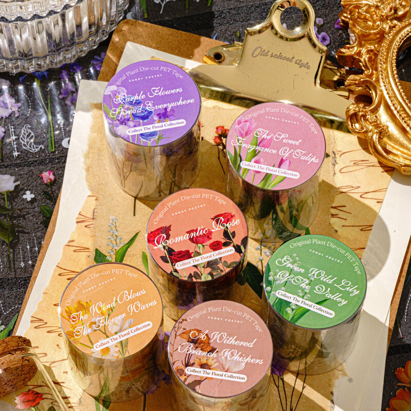 귀여운 사랑스러운 장식 PET 테이프, 꽃 뜻을 수집 시리즈, 6PCs/로트