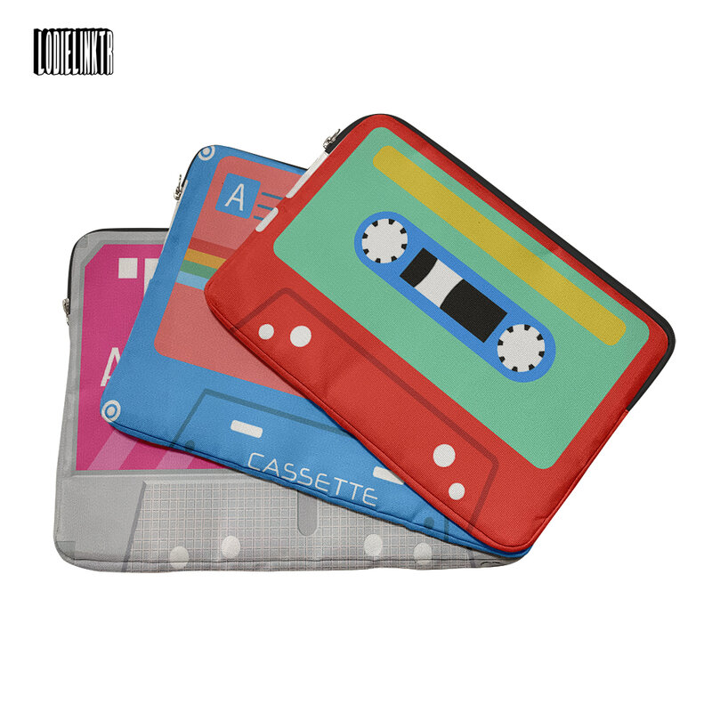 Retro Music Tape Design Notebook Sleeve Cover Canvas Fabric High-Quality Computer Bag Printing Carrying Case Pouch Anti-Scratch