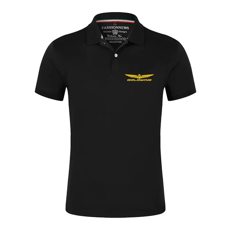 Новинка 2024, мужская летняя дышащая Однотонная рубашка-поло для отдыха с короткими рукавами и логотипом Goldwing GL1800 Motocycles