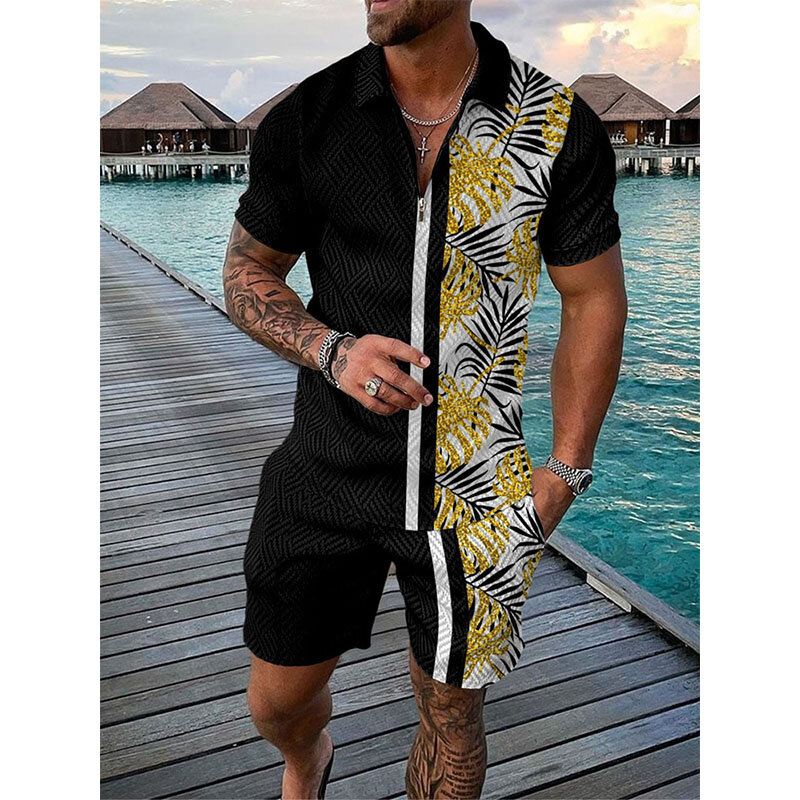 Hawaii Tracksuit 3D Print Beach Polo Shirts Shorts Sets 2 Pieces Man's Oversized Short Sleeve Shirt Pants Set Suits Men Clothing
