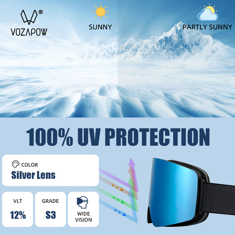Vozapow-男性と女性のためのプロのスキーゴーグル、二重層レンズ、防曇、uv400、大きなマスクメガネ、スキー、スノーボード、雪