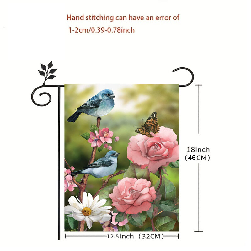 1 piece of birdie, flower, daisy, butterfly pattern, double-sided printed garden flag, courtyard decoration, excluding flagpole