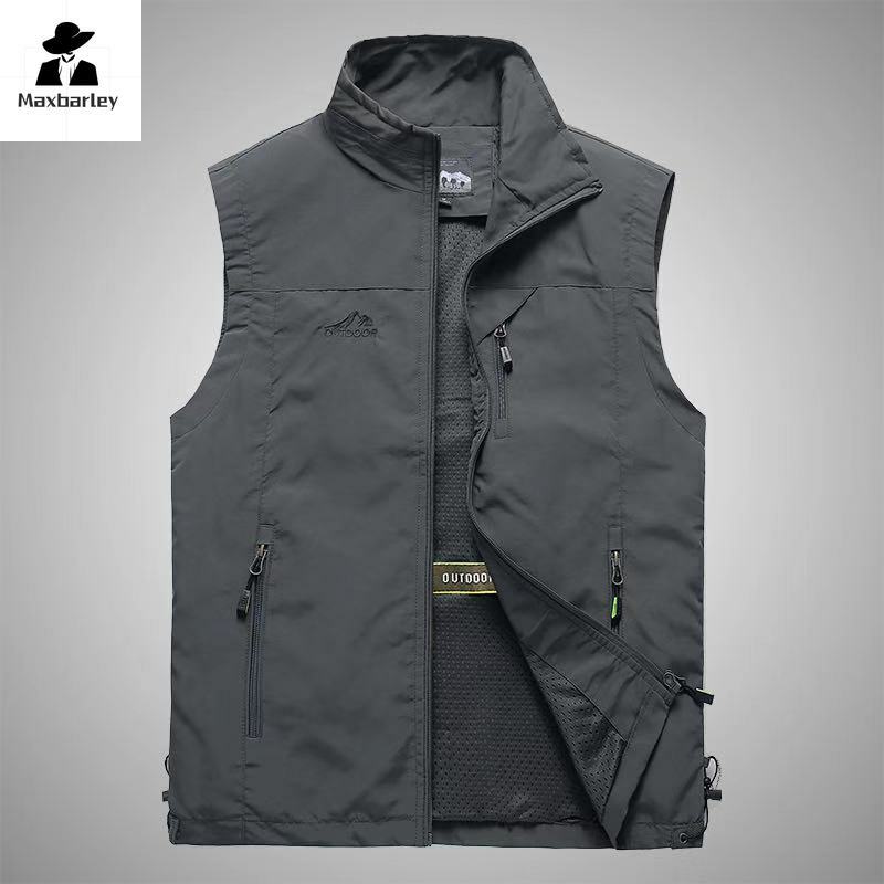 Autumn Men Waistcoat Outdoor Leisure Solid Sleeveless Jacket Young Middle-aged Photography Fishing Casual Vest Male summer