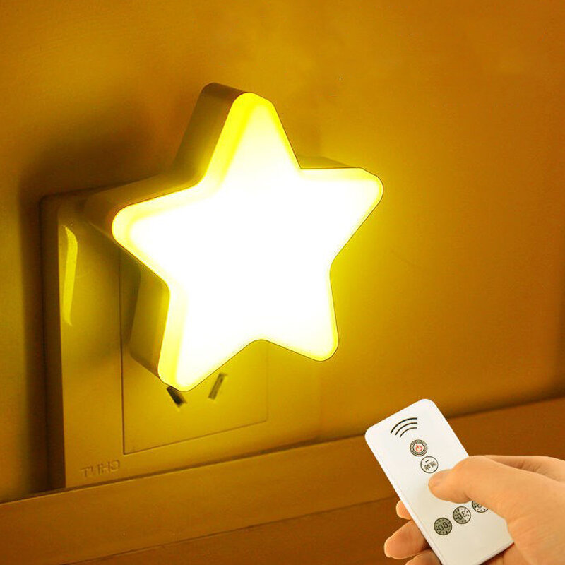 Luz de noche LED con forma de estrella, lámpara de enchufe con Control remoto, decoración de dormitorio, mesita de noche, luces de pared para el hogar, niños, bebés, dormir