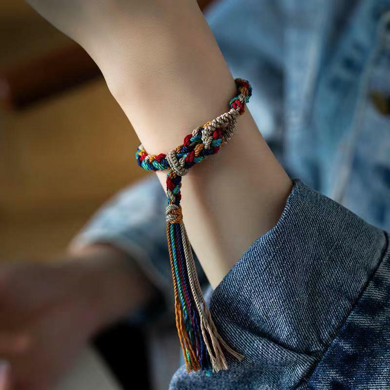Cuerda de mano colorida tejida a mano tradicional china, estilo étnico, regalo ajustable