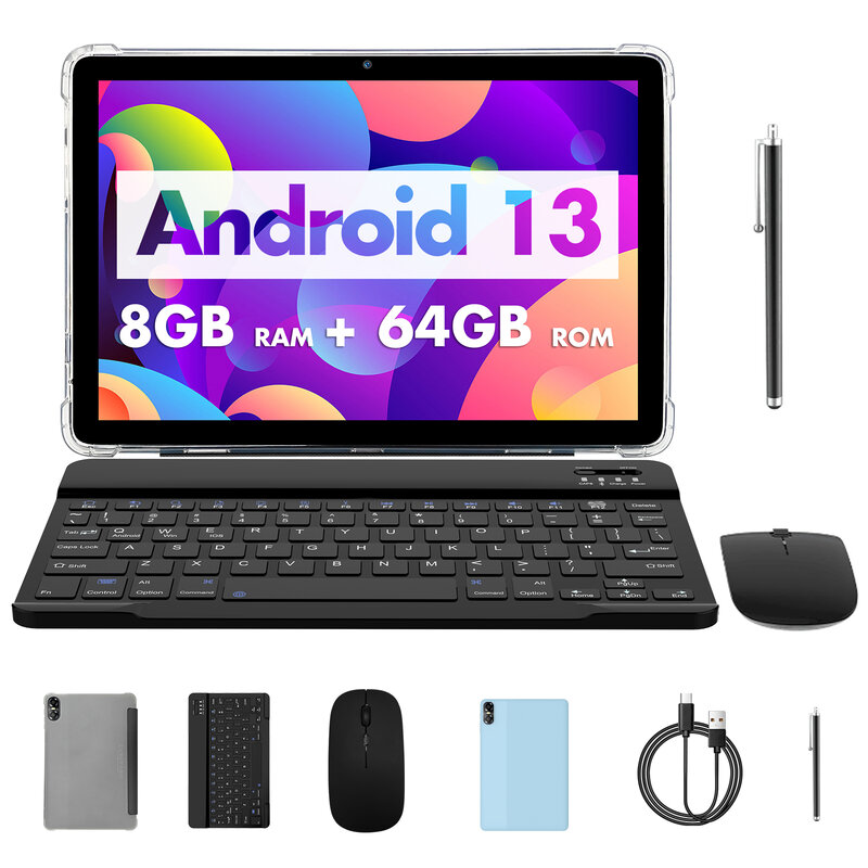 Pritom Touch 10 plus 10 Zoll Android 13 Tablet, 8(4 4)GB 64GB 1TB Erweiterung, WLAN 6, Dual-Box-Lautsprecher, BT5.0, Google GMS, 2,0 GHz