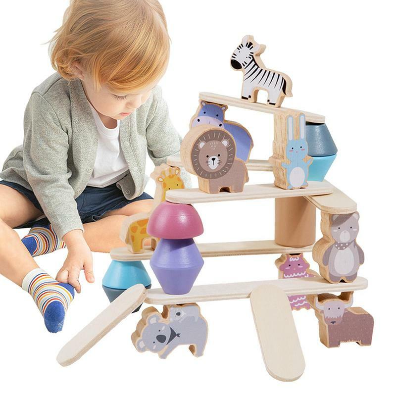 Bloques de madera apilables para niños, juguetes de bloques de construcción de dinosaurios, juguete educativo de aprendizaje temprano, juguete de equilibrio de dibujos animados