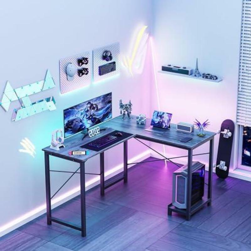 L-образный компьютерный стол, игровой стол, угловой стол, 50 дюймов, компьютерный письменный черный стол, письменный стол, письменный стол с деревянной подставкой для процессора