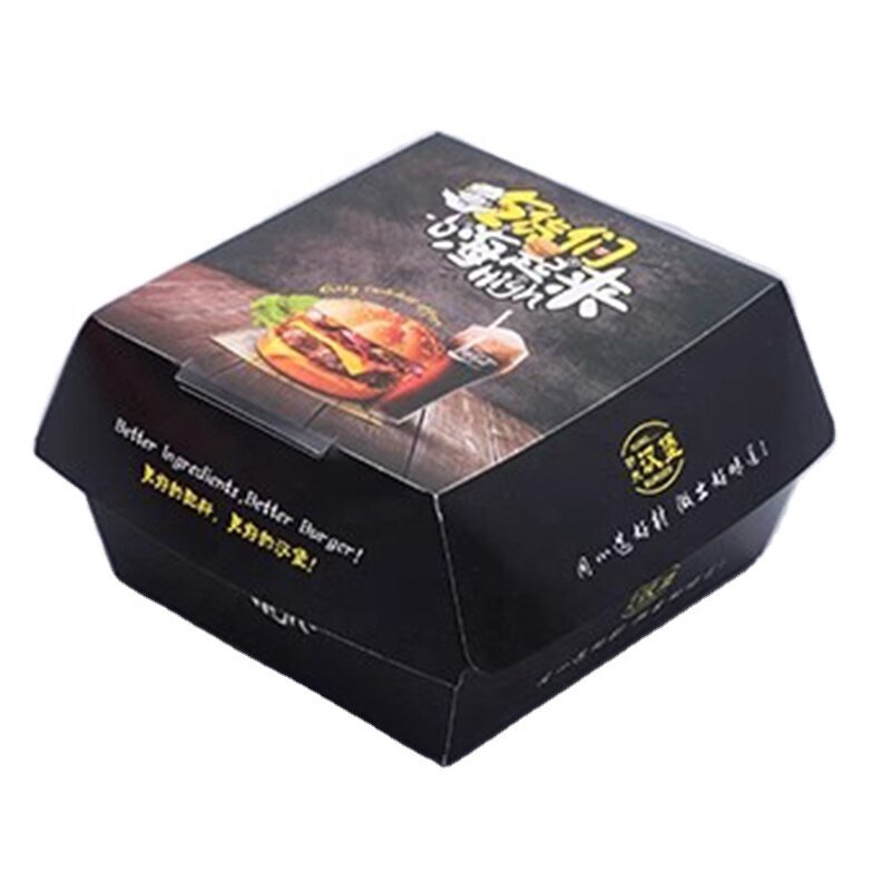 Op Maat Gemaakte Productcustom Afdrukken Food Grade Papier Burger Doos Wegwerp Hamburger Verpakking